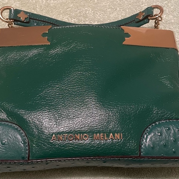 ANTONIO MELANI Emerald Green Leather Crossbody with Gold Accents - Picture 8 of 14